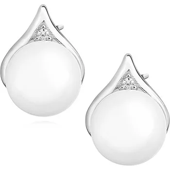 Náušnice Drobné stříbrné náušnice pecky s perlou a zirkony - Meucci SLE240