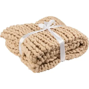 Přehoz na lůžko Pletený přírodní pléd Tricot crema - 152*127 cm
