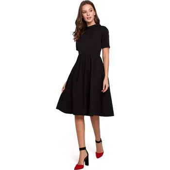 Dámské šaty K028 Šaty s ohrnutým výstřihem - černé EU M