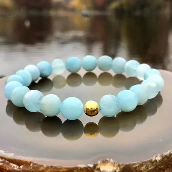 Náramek Živé kameny Minerální náramek akvamarín - ZLATÝ AKVAMARÍN (stříbro Ag925 potažené 24k zlatem Au999)