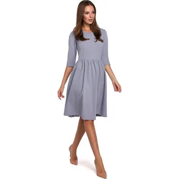 Dámské šaty K010 Přiléhavé šaty s nabíraným pasem - holubičí šedá EU S