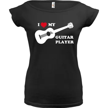 Dámské tričko I LOVE GUITAR PLAYER (Dámské tričko černé, bílý potisk) (Dámské tričko s potiskem)