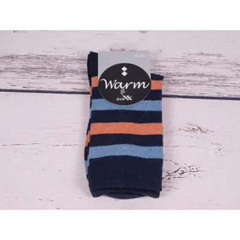 Dámské ponožky CNB BERLIN Termo ponožky DE 37755 teplé s vlnou modrooranžové pruhované velikosti ponožek: 26-28 (EUR vel. 39-42)