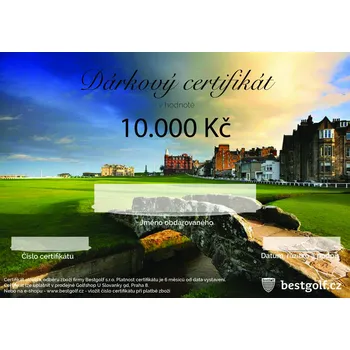 Dárková krabička Bestgolf Dárkový certifikát pro golfistu v hodnotě 10 000 Kč Design certifikátu: St. Andrews + Dárková krabička týček