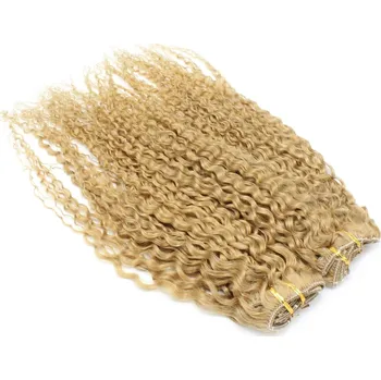 Příčesek Deluxe clip in kudrnaté vlasy 100% lidské REMY 50cm - přírodní blond