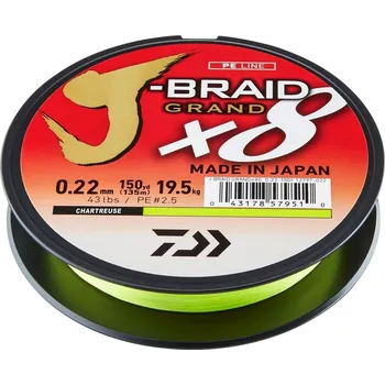 Splétaná Šňůra Daiwa J-Braid Grand X8E 270m - Žlutá Průměr a návin: 0,10mm/270m