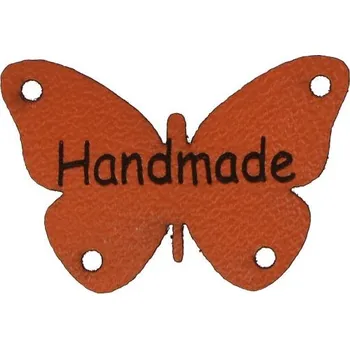 Nášivka Štítek eko kůže MOTÝL - HANDMADE 30 x 20 mm, barva Hnědá