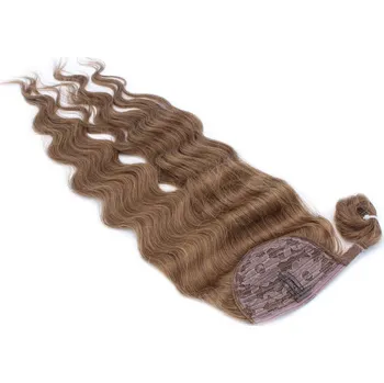 Příčesek Clip in culík z pravých lidských vlasů vlnitý 60cm - středně hnědá