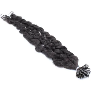 Příčesek 60cm vlasy pro metodu keratin 0,7g/pr. kudrnaté – přírodní černá