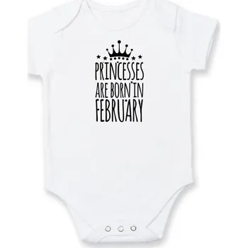 Kojenecké oblečení Princesses are born in February - Body kojenecké s krátkým rukávem - Krátký r. 12-18 měs ( Bílá )
