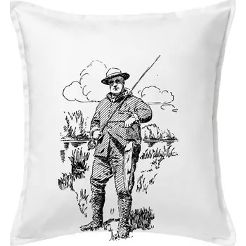 Polštář Kreslený rybář s úlovkem - Polštář 50x50 - 50x50 - Pouze potah ( Bílá )