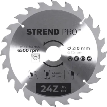 Pilový kotouč STREND PRO 2232030 Kotouč pilový, na dřevo, 210mm, 24 zubů, 30/20mm, 2,6mm, TCT