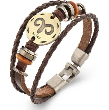 Náramek Amparo Miranda® Kožený náramek se znamením Beran SPJ200 ♈, Barva náramku hnědá, Délka náramku 21 cm