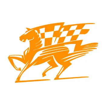 Samolepící dekorace SAMOLEPKA Kůň racing 001 levá se šachovnicí (06 - oranžová) NA AUTO, NÁLEPKA, FÓLIE, POLEP, TUNING, VLASTNÍ TEXT, TISK, AUTOSAMOLEPKY.cz, POLEPY, OBRÁZEK, LOGO, SAMOLEPKY