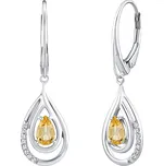 SILVEGO Luxusní stříbrné náušnice s pravým Citrínem a Brilliance Zirconia