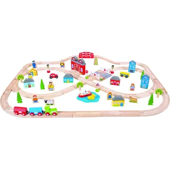 Vláček a vláčkodráha Bigjigs Rail Dřevěná vláčkodráha město a vesnice 91 dílů