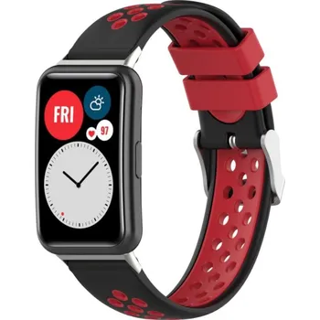 eses Silikonový řemínek dírkovaný pro Huawei Watch Fit a Huawei Watch Fit New - Černo červený