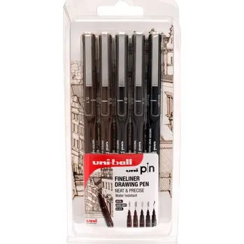 Uni-ball Uni-ball, 153544968, PIN, sada linerů a brush popisovače, sépie, šedá, černá, 5 ks