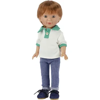 Panenka Realistická panenka chlapeček Paul v bílé polokošili se zeleným límečkem a lemováním od firmy Vestida de Azul (Pau - 33 cm)