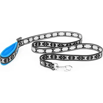 Obojek pro psa Vodítko PLOCHÉ POLSTROVANÉ modrá + stříbrná