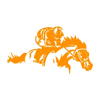 Samolepící dekorace Kůň 075 pravá závod s jezdcem, dostihy (06 - oranžová) SAMOLEPKA NA AUTO, NÁLEPKA, FÓLIE, POLEP, TUNING, VLASTNÍ TEXT, TISK, AUTOSAMOLEPKY.cz, POLEPY, OBRÁZEK, LOGO, 3D STICKERS