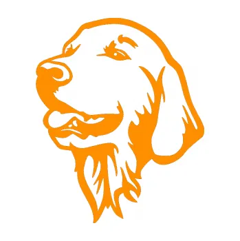 Polep vozidla Pes 074 levá Zlatý retrívr (06 - oranžová) SAMOLEPKA NA AUTO, NÁLEPKA, FÓLIE, POLEP, TUNING, VLASTNÍ TEXT, TISK, AUTOSAMOLEPKY.cz, POLEPY, OBRÁZEK, LOGO, 3D STICKERS