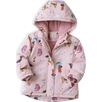 Dívčí bunda Bavlněná dívčí zimní bunda s kapucí - zvířátka Barva: Růžová psy a kočky, Velikost: 9T