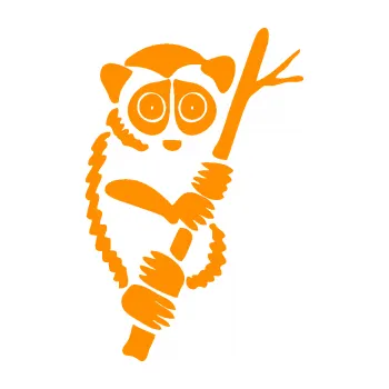 Samolepící dekorace SAMOLEPKA Opice 004 pravá lemur na stromě (06 - oranžová) NA AUTO, NÁLEPKA, FÓLIE, POLEP, TUNING, VLASTNÍ TEXT, TISK, AUTOSAMOLEPKY.cz, POLEPY, OBRÁZEK, LOGO, SAMOLEPKY