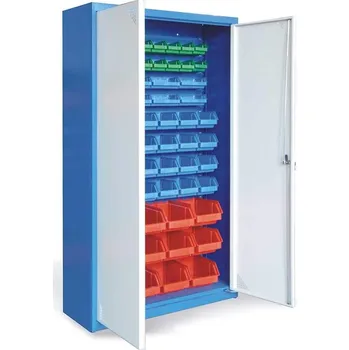 Skříň se závěsnými boxy TechBox, korpus modrý RAL5005, dveře šedé RAL7035, v x š x h: 1800 x 1000 x 390 mm