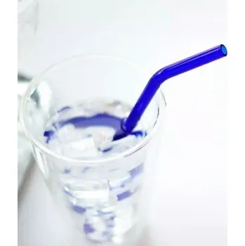 Sklenice Zahnuté skleněné brčko - tmavomodré