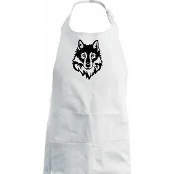 Kuchyňská zástěra Hlava vlka černobílá (Hana-creative) - Dětská zástěra na vaření - Univerzální velikost ( Bílá )