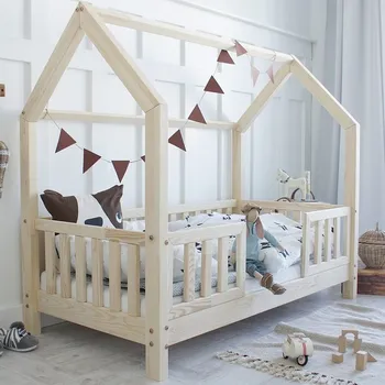 Dětská postýlka Domečková postel Bianco duo 90 x 190 cm - přírodní borovice / vysoké nožky