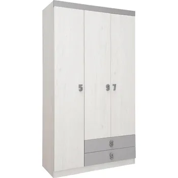 Šatní skříň Třídvéřová skříň se zásuvkami NUMERO dub bílý/moca