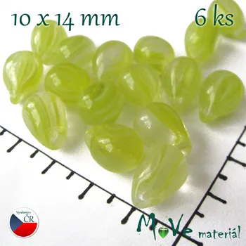 Dětské navlékací korálky České skleněné žluté žíhané kapky 10x14mm 6 ks