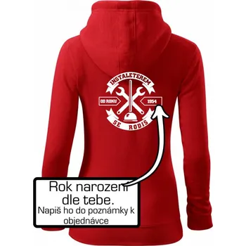 Dámská mikina instalatérem se rodíš - Dámská mikina trendy zipper s kapucí - XS ( Červená )
