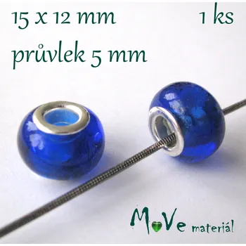 Dětské navlékací korálky Korálek skleněný s širokým průvlekem 1kus, t.modrý