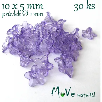 Dětské navlékací korálky Zvonečky průhledné 10x5mm, 30ks, temně fialové