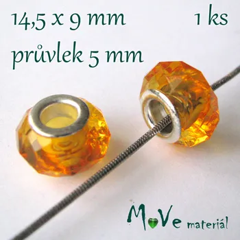 Dětské navlékací korálky Korálek s šir.průvlekem plast 1kus, žlutooranžový