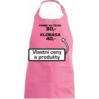 Kuchyňská zástěra Párek na tácek a klobása - Dámská zástěra na vaření - Univerzální velikost ( Růžová )