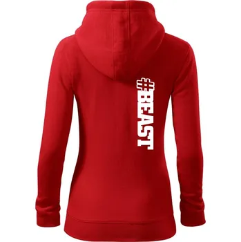 Dámská mikina Beast hashtag - Dámská mikina trendy zipper s kapucí - M ( Červená )