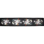 Černý běhoun na stůl s květy - 35*180 cm