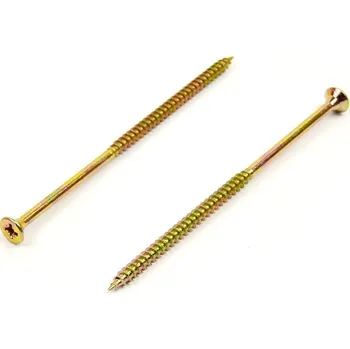 Vrut Univerzální vrut do dřeva 5x150/70 částečný závit zinek žlutý (Vrut do dřeva, křížová drážka PZ, zápustná hlava)