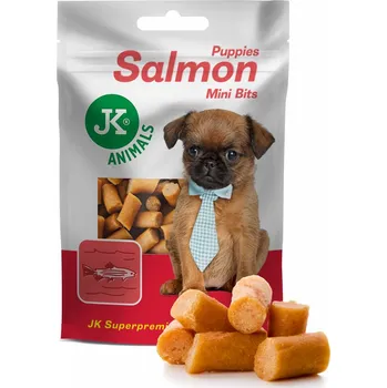 Pamlsek pro psa JK ANIMALS, Sušené lososové mini kousky pro štěňata, mini masový štěněcí pamlsek (Puppies Salmon Mini Bits Meat Snack), 50 g