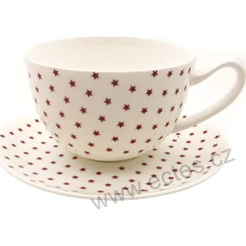 ChaCult STARS velký bílý porcelánový jumbo šálek a podšálek s vínovými hvězdičkami 500ml