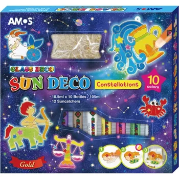 Amos Barvy na sklo sada 10 barev 10,5 ml + 12 sklíček ZVĚROKRUH