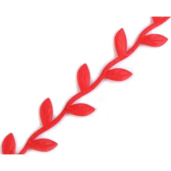 Stuha Saténový prýmek 25mm - listy Barva: červená