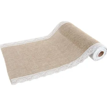 Svatební dekorace CHAKS Stolová šerpa Juta s krajkou 29 cm x 5 m