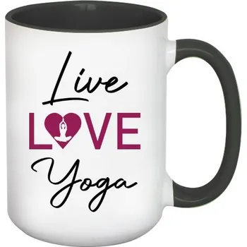 Hrnek velký barevný s potiskem Live love yoga