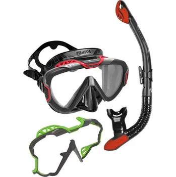 Neoprenový oblek Potápěčská Maska + Suchý Šnorch + Druhý Rám - Mares PURE WIRE SET Černá - Bílá Bez náhradního rámu