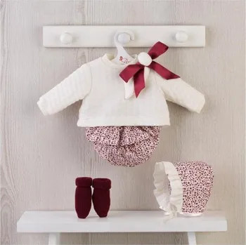 Doplněk pro panenku Obleček na miminko-holčičku Leu - tmavě růžovo-bílá souprava (Oblečky na miminka od firmy Asivil ze Španělska)